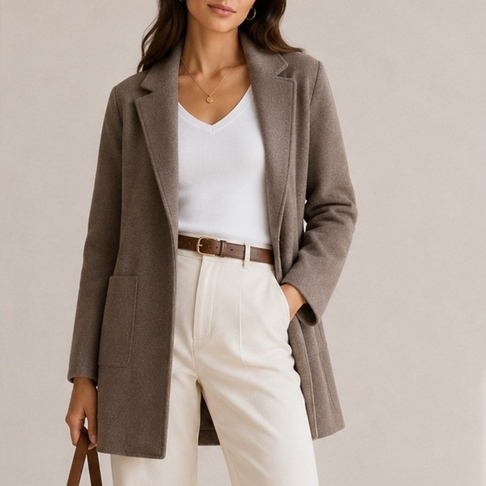 Quince Knit Blazer Organic Cotton RTO Office Travel Heather Brown Large NWOT